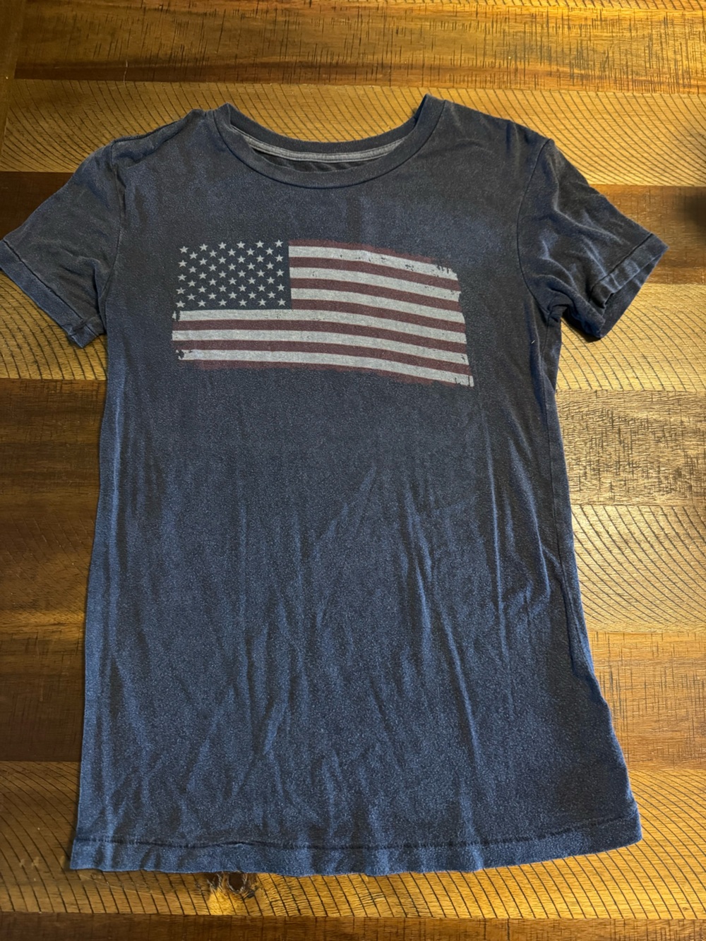 Zoe + Liv Navy Blue Short Sleeve Tee with Distressed Flag